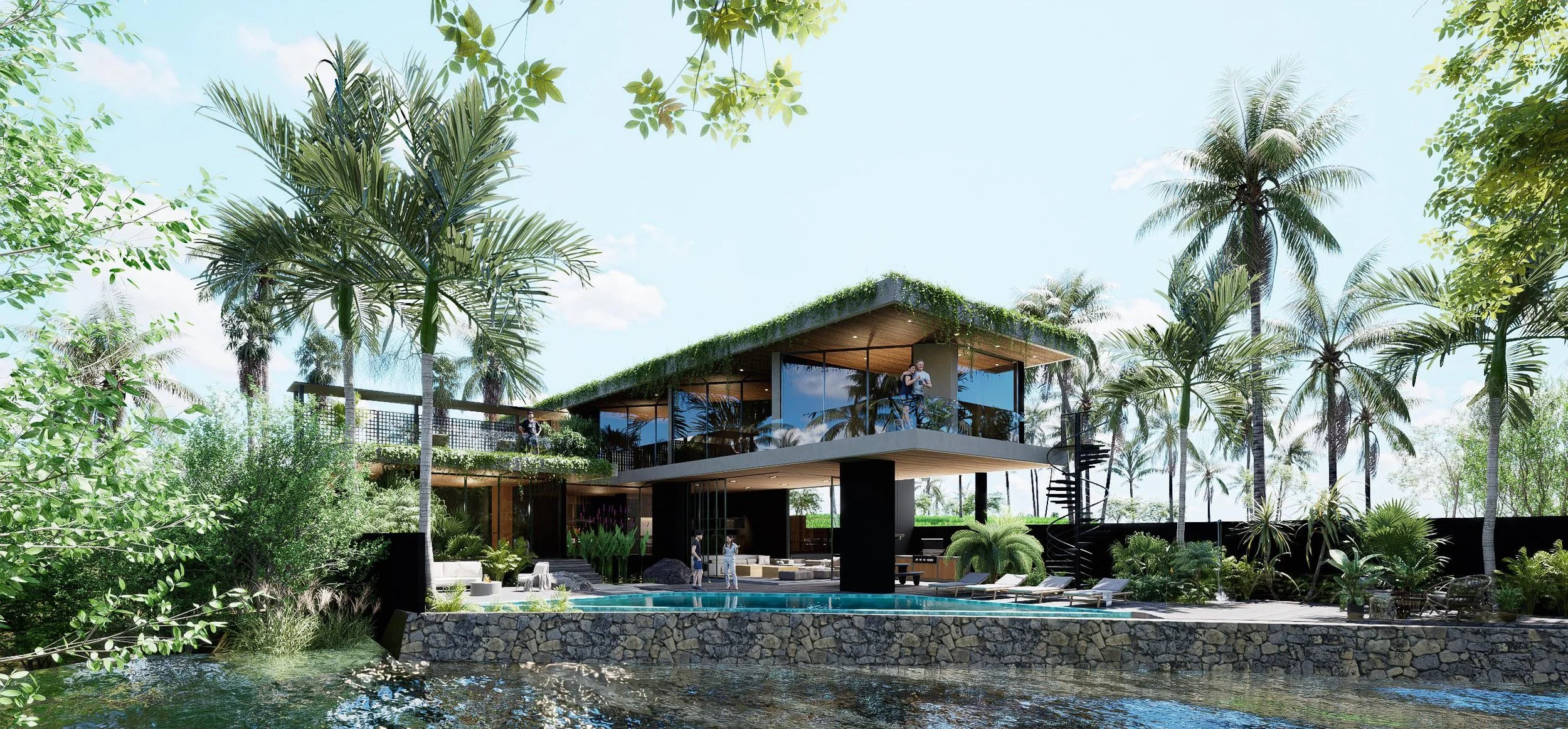 Project — elevated pavilion among tropical trees