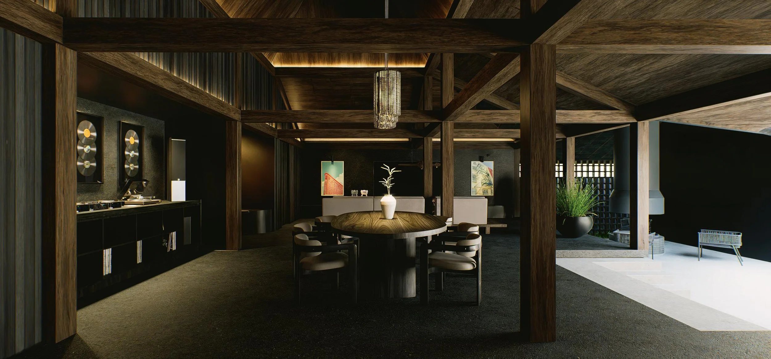 Project — dark timber dining space
